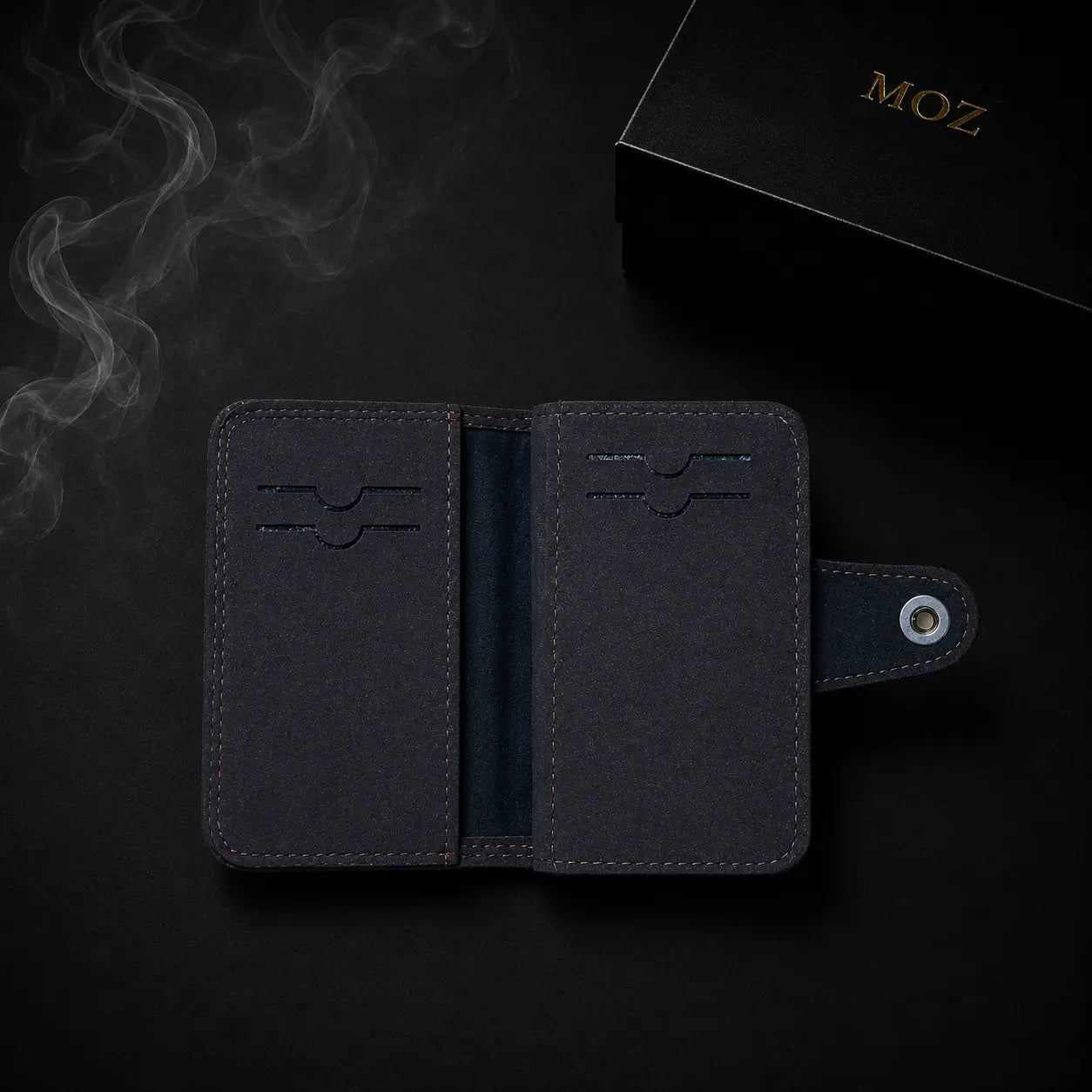 Card holder wallet open showing card slot compartments