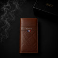 Tan textured long wallet with tricolor tab and MOZ gift box