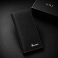 Black bifold wallet showing crosshatch texture